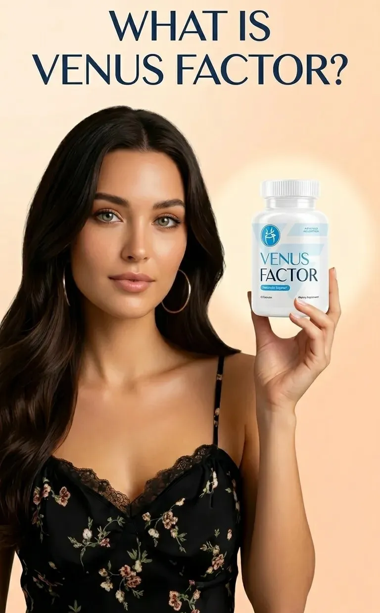 Woman holding Venus Factor metabolic support bottle for weight loss